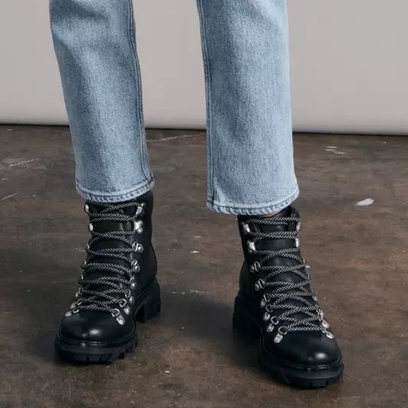 CLOSET CLOSING Rag & Bone Shiloh Hiker Boots Black Leather 38.5 & 37 - Picture 1 of 5